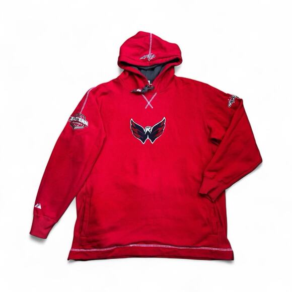 Majestic NHL Washington Capitals Hoodie Red Pullover Men's L Embroidered - Picture 1 of 14